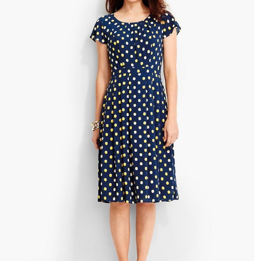 Talbots polka dot midi dress Flutter Sleeve Polkadot